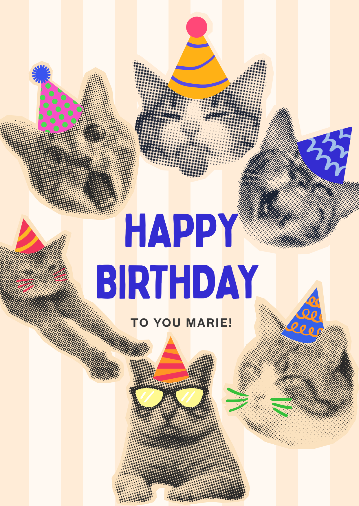 Meow Happy Birthday funny cats birthday card template