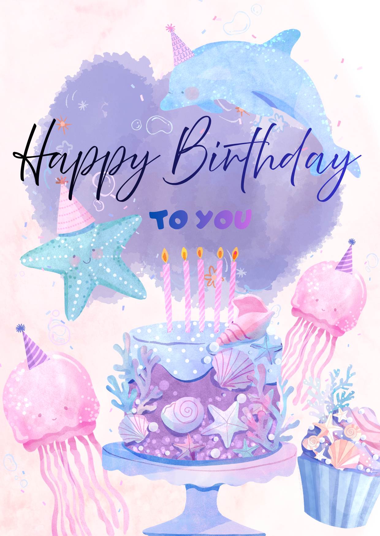 Vitamin Sea ocean themed birthday card template